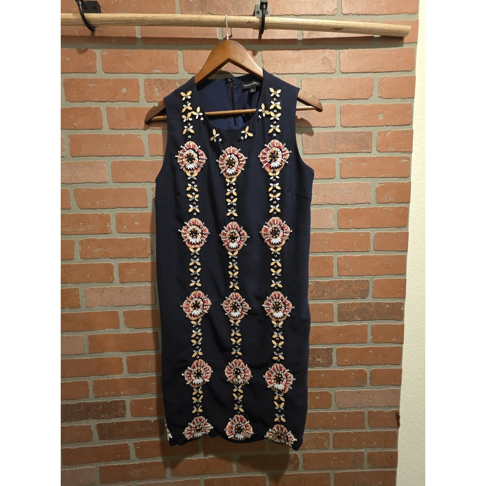 Banana Republic Beaded‎ and Embroidered Navy Blue dress Sheath size small.sku 96
